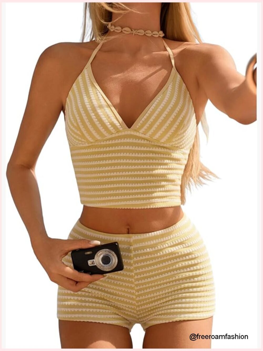V Neck Halter Tankini Swimsuit with Boyshorts Tummy Control Two Piece Bathing